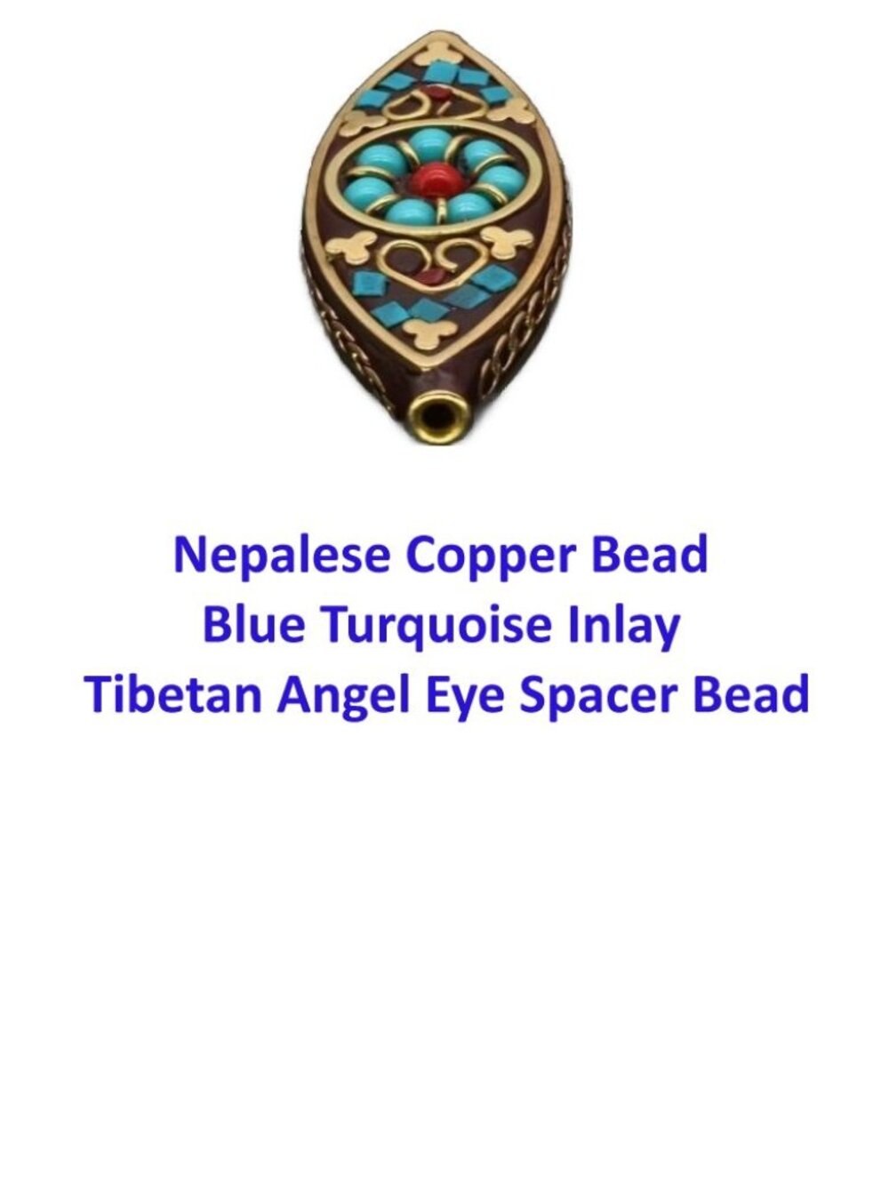 Nepalese Copper Bead with Blue Turquoise Inlay Tibetan Angel Eye Spacer Bead